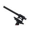 This is a photo of the Sanken CS-3e microphone. The microphone is black and is shown held up at an angle on a side view by a piece of black equipment. Shown on a white background. 