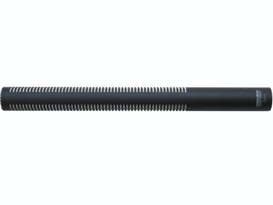This is a photo of the Sanken CSR-2 microphone. It is shown on its side. The microphone is black.