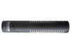 This is a picture of the Sanken CS-M1 shotgun microphone. It is front facing in a horizontal position. It is black in colour. It has a Sanken logo on the front.
