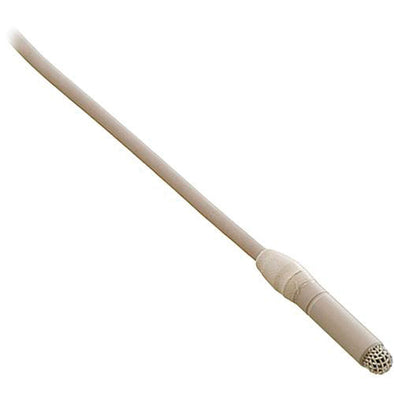 This is a photo of the Sanken COS-11D/BP microphone shown in the colour beige. The microphone is shown on its side with the lead showing too.