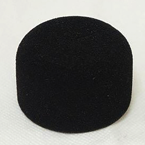 This is a photo of the Sanken WM-01 foam windscreen. It is black in colour and made out of foam. It is cylinder shaped.