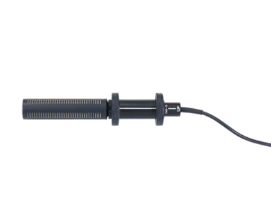 This is a photo of the Sanken CMS-10. The microphone is black, it is a side view of the microphone.